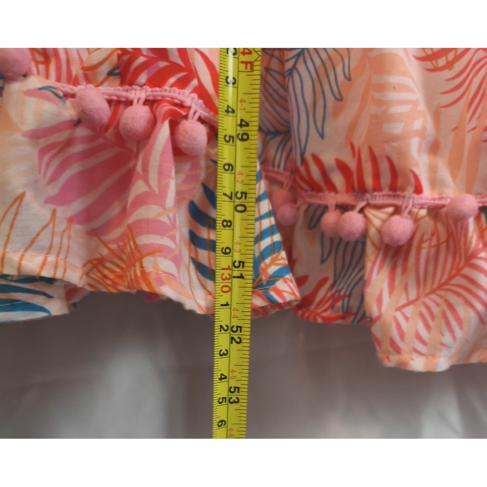 America & Beyond Tropical Palm Leaf Tiered Maxi Dress Pom Pom Hem Pink XL - Picture 6 of 9